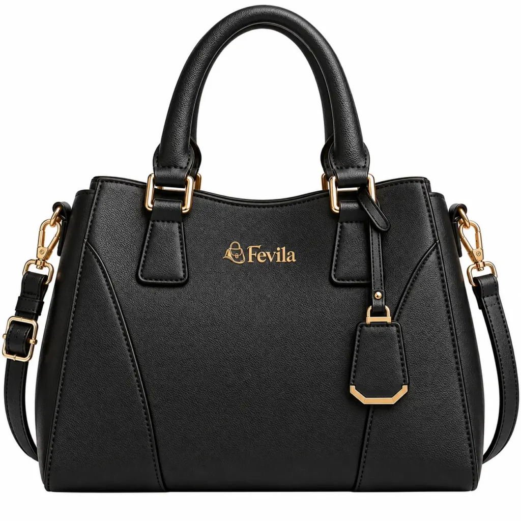 fevila black leather satchel handbag shoulder strap