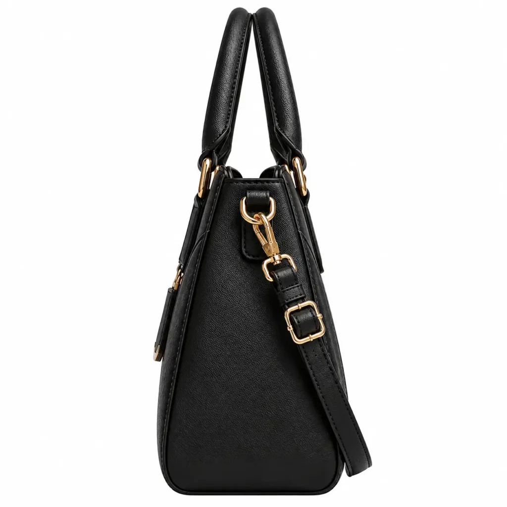 fevila black leather satchel handbag shoulder strap2